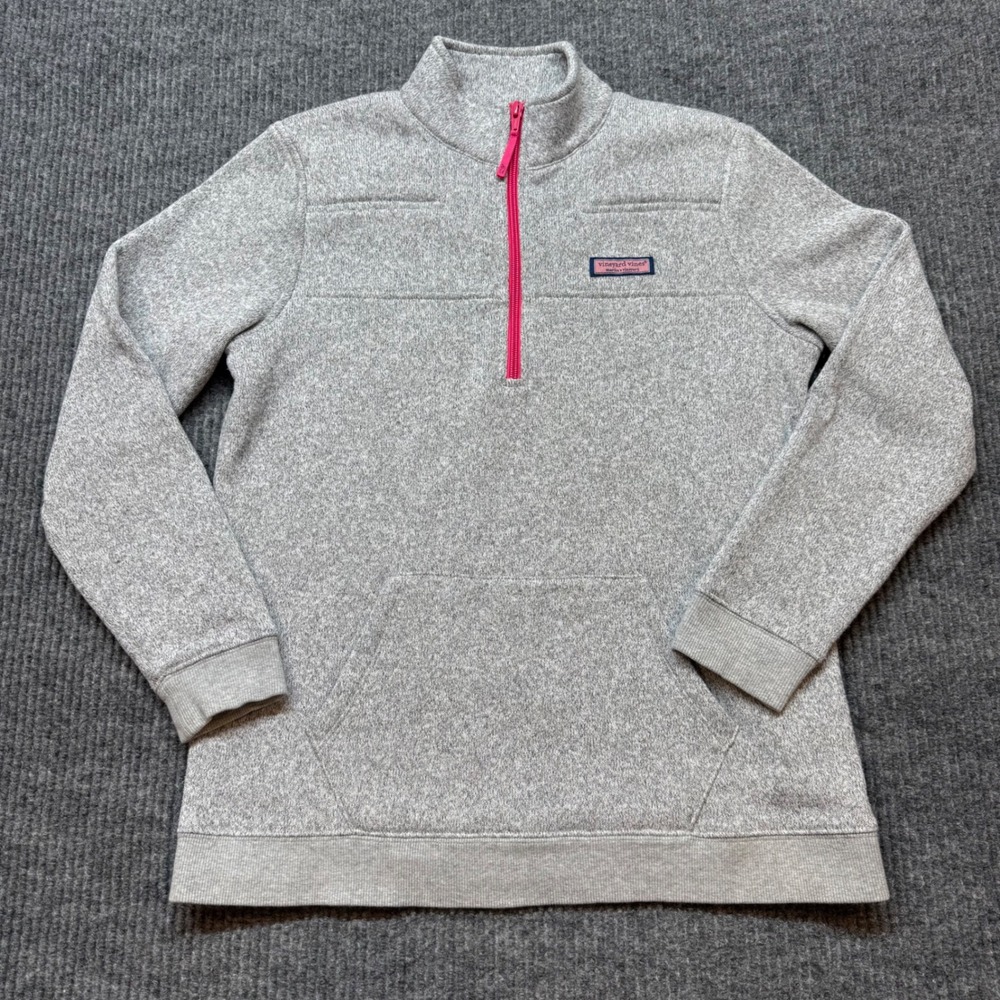 Vineyard Vines Quarter Zip Pullover Sweater Gray Pink Womens S Preppy Cozy